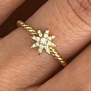 Authentic David Yurman Petite Starburst Ring in 18K Gold and Pave Diamonds